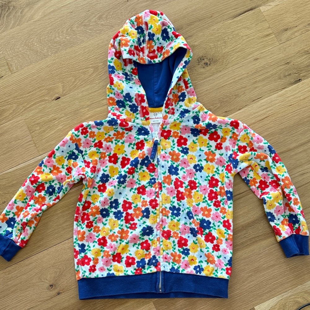 Hanna Andersson Girls Hooded Floral Terry Cloth Zip Up